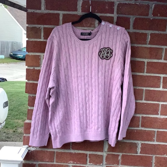 NWT Lauren Ralph Lauren Sweater Women's Sz 3X Purple Cable Knit Monogram Crest P - Picture 1 of 6